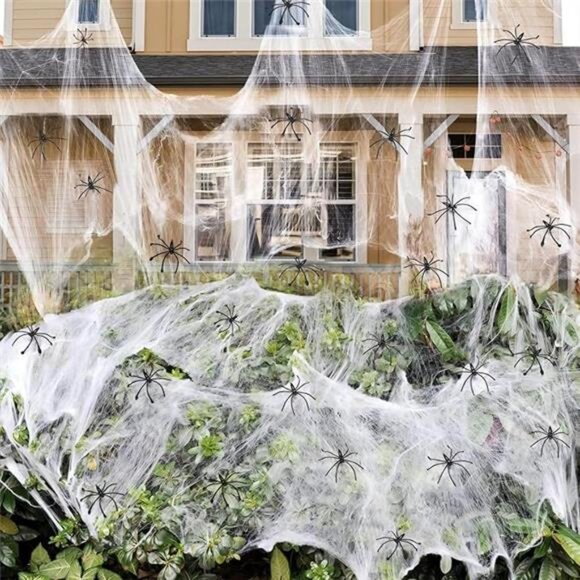 1400 sqft Halloween Spider Web Decorations with 150 Fake Spiders Indoor Outdoor - Picture 7 of 7